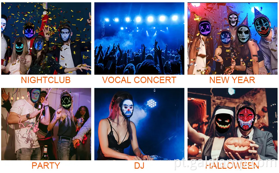 Máscara de LED compatível com Bluetooth personalizável com controle de aplicativo recarregável